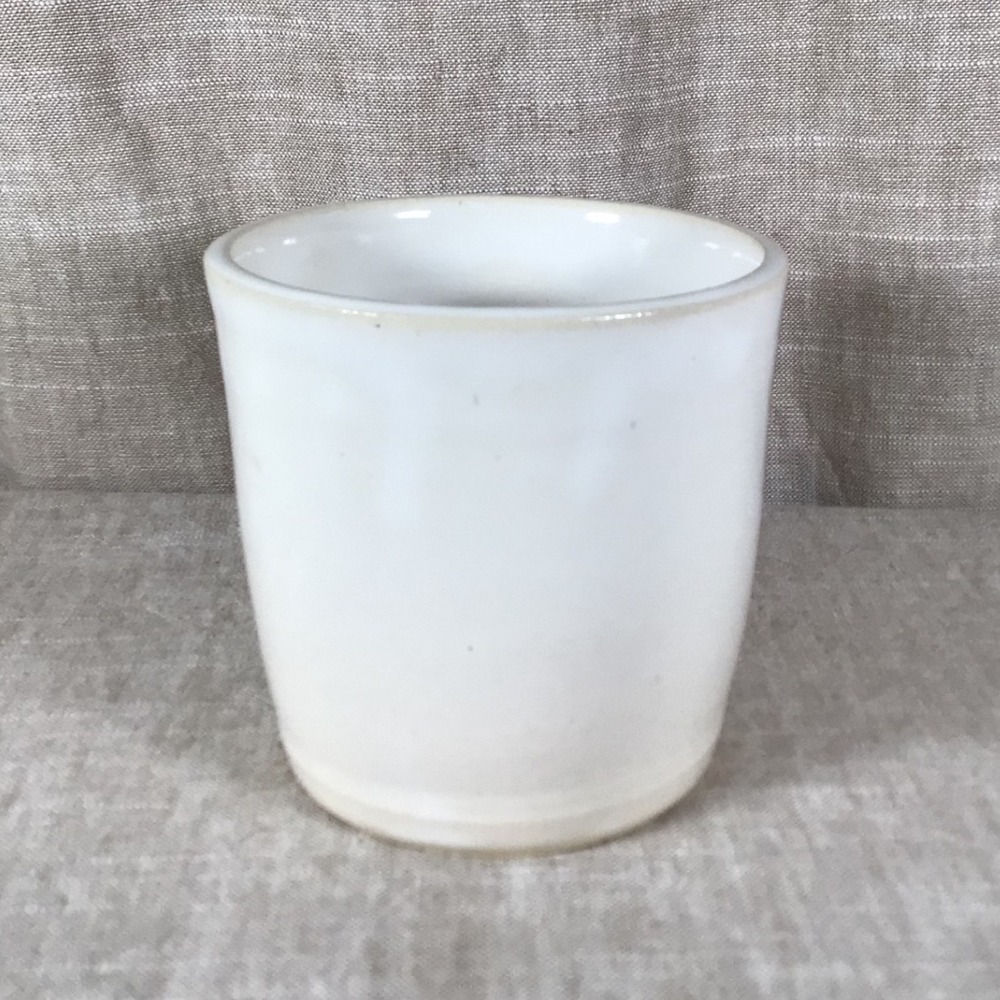 Ceramic Planter Good Vintage White Glazed Minimalist Cylindrical Pottery Crock